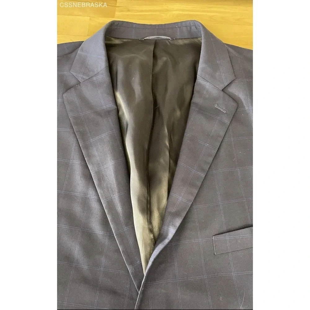 Ralph Lauren Blue Men's 100% Wool Plaid Windowpane Suit Jacket‎ - Size 54R